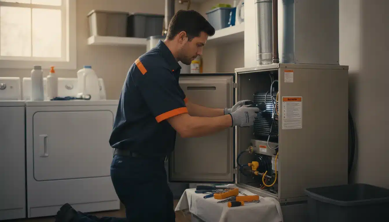 Technician reviewing furnace replacement cost Indianapolis 2025 options